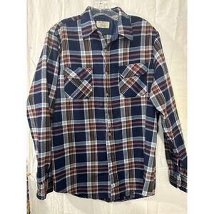 SEARS Vintage 1960's Men's Long Sleeve Plaid Acrylic Flannel Medium Tall 15-15.5